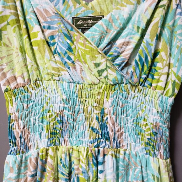VTG Eddie Bauer 100% Cotton Smocked Waist Tropical Midi Sundress - Picture 5 of 8